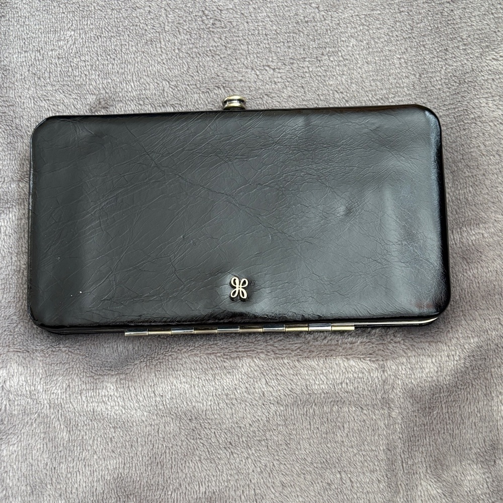 HOBO MIA Minaudiere wallet in black polished leather